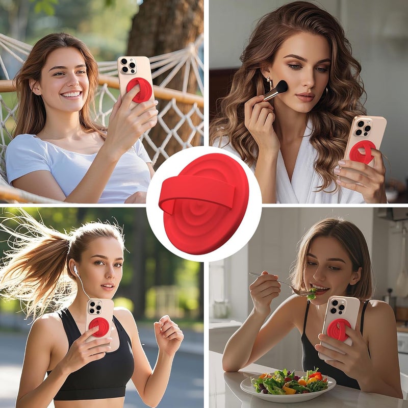 COFFKER Magnetic Phone Grip Ring Holder, Liquid Silicone Magnet Cell Phone Grip Finger Loop, Compatible with Magsafe, Back of Phone for iPhone 17/16/15/14/13/12 Series, Red - Image 2